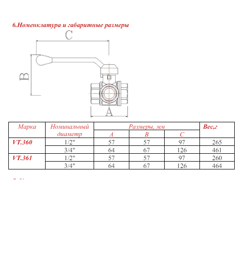 VT360 № 05 Кран шар.3-ход. 3/4 вн.вн.вн тип L (4/48)