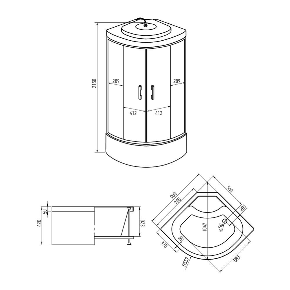 ERLIT Душевая кабина ER3509TPF-C3 RUS 90*90*215 (с г/м, выс.поддон, мат.стекло)
