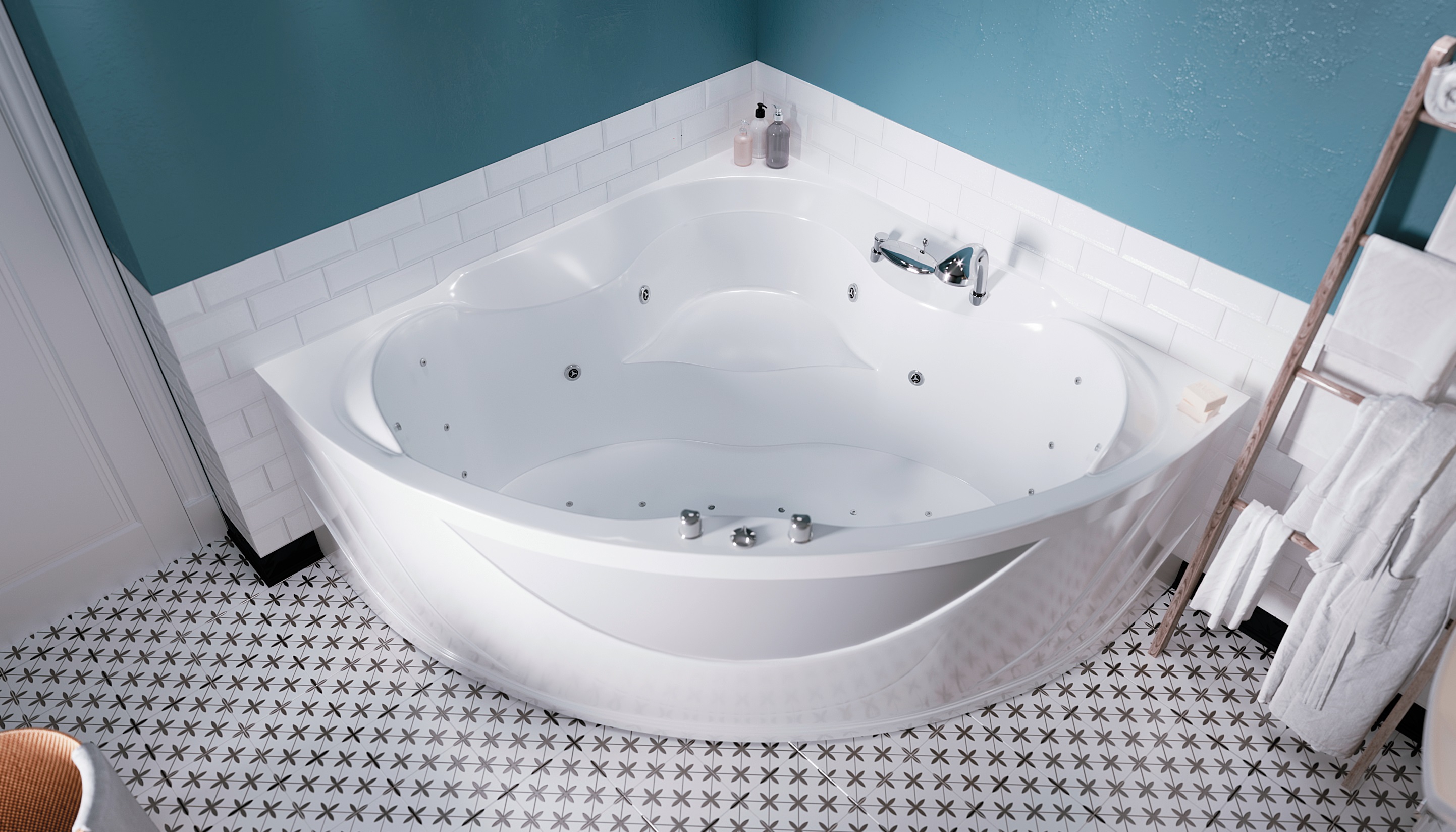 Ванна акрил 1MARKA LUXE 155*155+каркас+панель без сифона