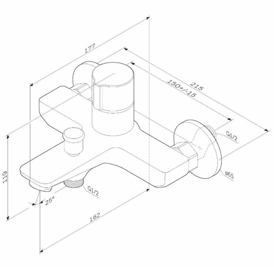 Смеситель для ванны и душа, излив 162мм TouchReel, ХРОМ, F85A10500 X-Joy AM.PM
