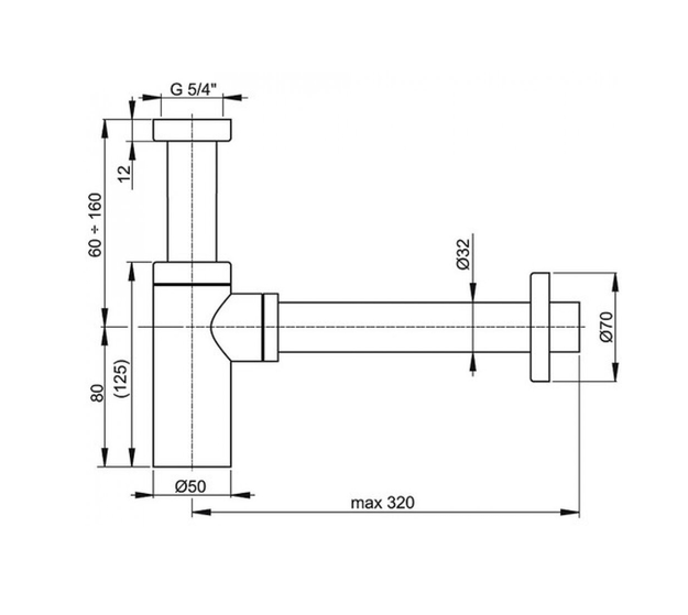 Сифон для умывальника 1 1/4 цельнометаллический круглый (А400) AlcaPlast