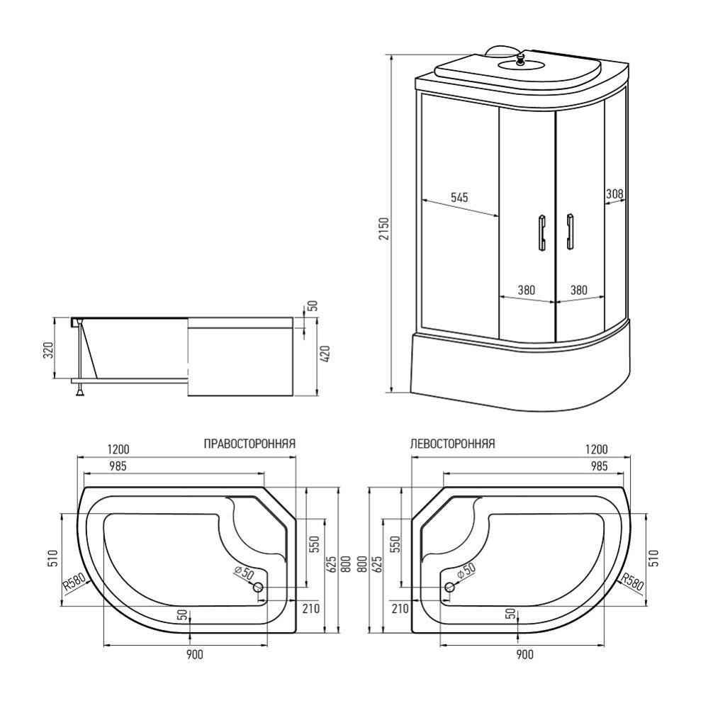 ERLIT Душевая кабина ER3512TPL-C4-RUS 120*80*215 (без г/м, выс.поддон, тон.стекло)
