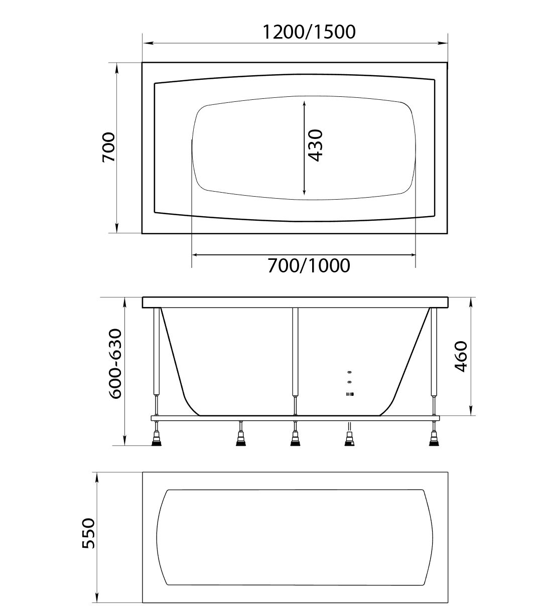 Ванна акрил 1MARKA VIOLA 150*70+каркас+панель без сифона