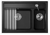 Мойка кухонная KS-7302 ЧЕРНАЯ Kitchen Space (ролл-мат,дозатор, мет. сифон), GRANULA