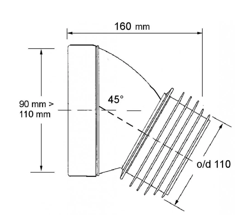 Труба фановая (L160мм) под углом 45° MCALPINE MRWC16